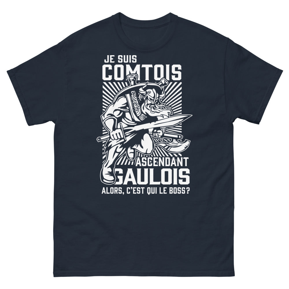 T-shirt Comtois marine - Je suis Comtois ascendant Gaulois, Qui est le boss?