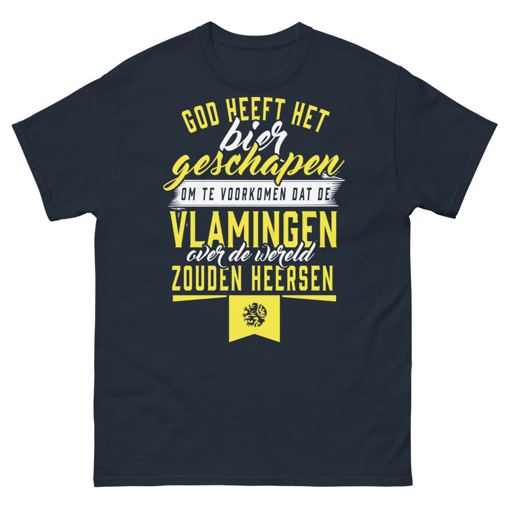 T-shirt Flamands marine - Dicton belge : 'Dieu a créé la bière' 
