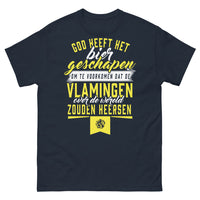 Thumbnail for T-shirt Flamands marine - Dicton belge : 'Dieu a créé la bière' 