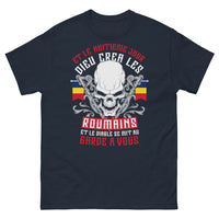 Thumbnail for T-shirt Roumains marine - Dieu créa les Roumains