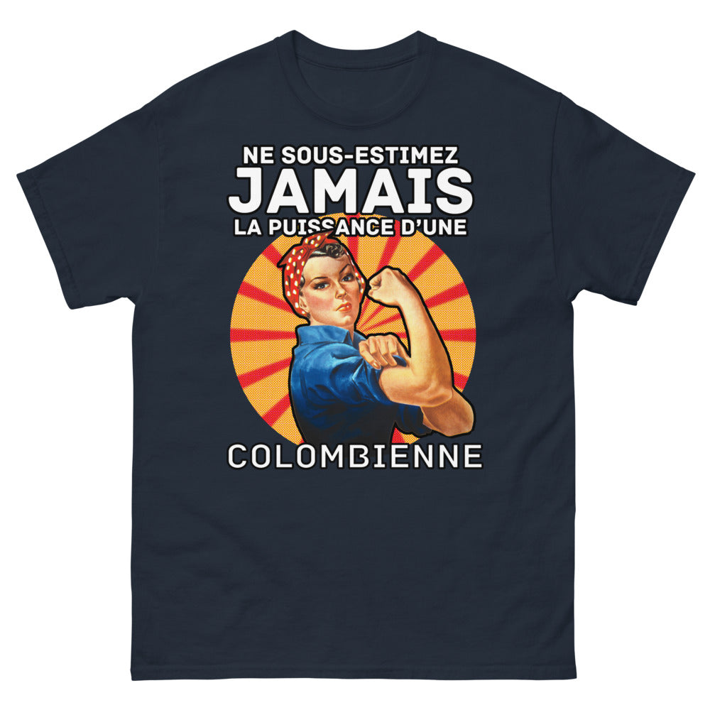 T-shirt Colombienne marine - Ne sous-estimez jamais la puissance d'une Colombienne