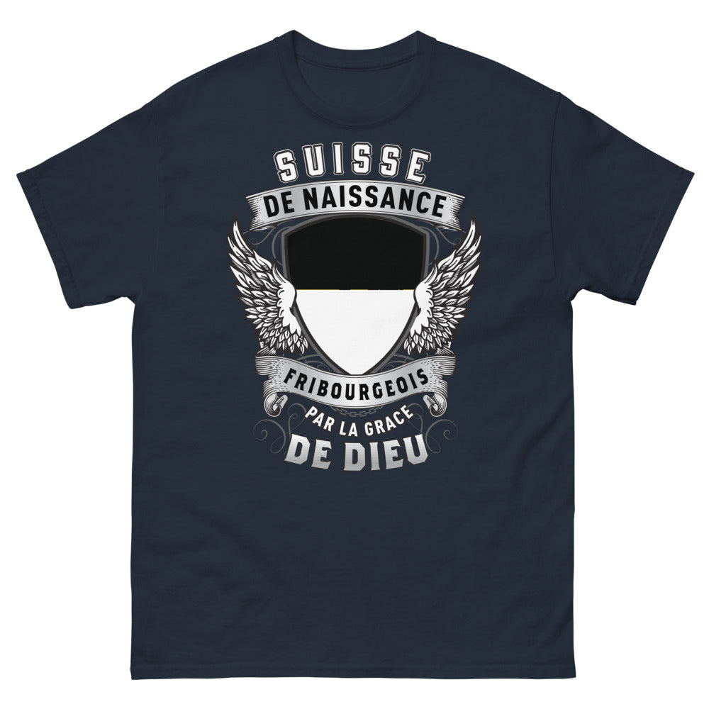 T-shirt Fribourgeois marine - Fribourgeois de naissance par la grâce de Dieu