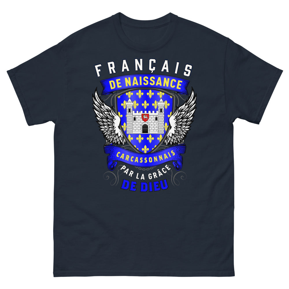 T-shirt Français de naissance Carcassonnais marine - Français de naissance, Carcassonnais par la grâce de Dieu