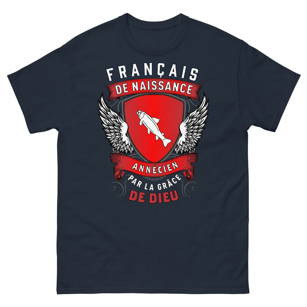 T-shirt Annecien marine - Français de naissance : Annecien par la grâce de Dieu