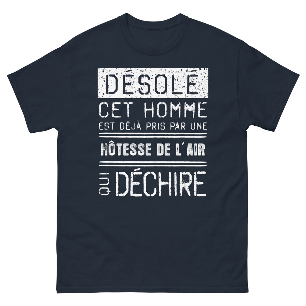 T-shirt Hôtesse de l'air marine - Message compagnon d'aviatrice « Oui, ça déchire »