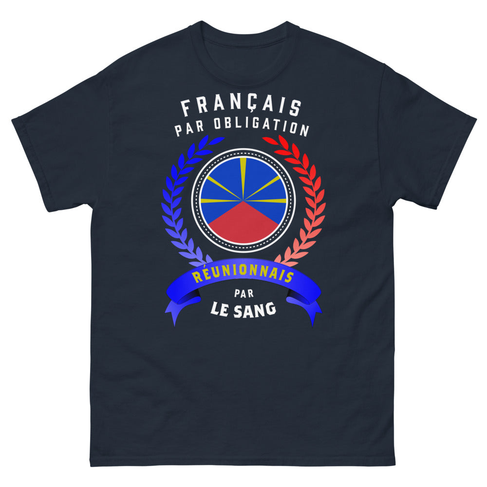T-shirt Réunionnais marine - Français par Obligation, Réunionnais par le Sang