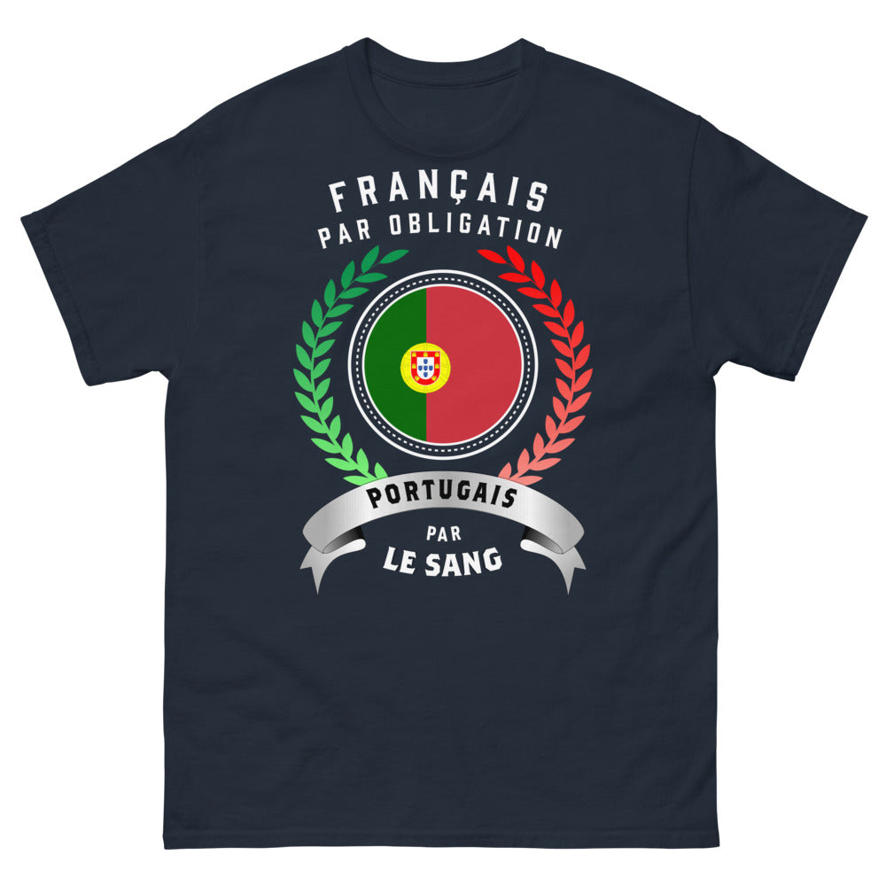 T-shirt Franco-portugais marine - Français par obligation, Portugais par le sang