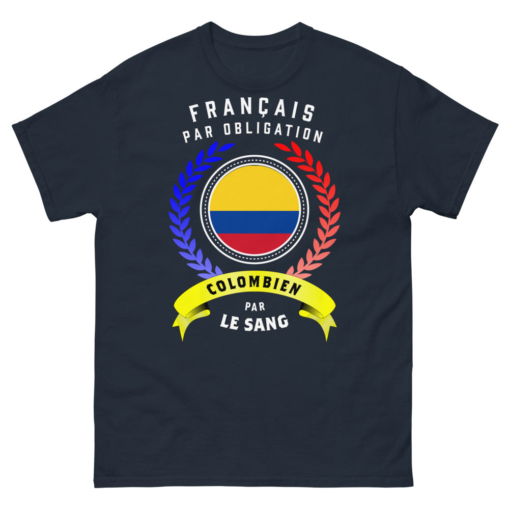 T-shirt Français/Colombien marine - Français par obligation, Colombien par le sang