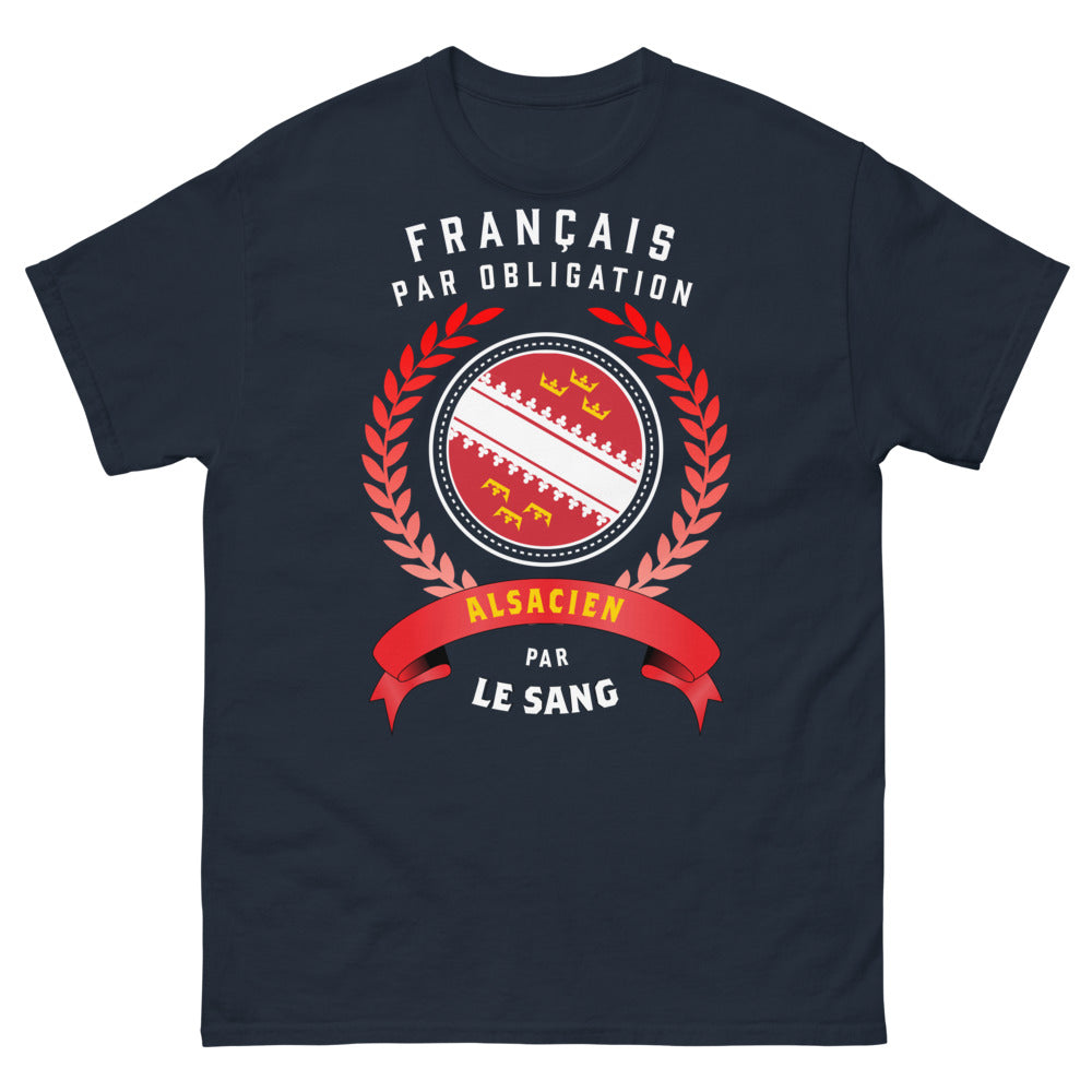 T-shirt Alsace marine - Français par Obligation, Alsacien par le Sang