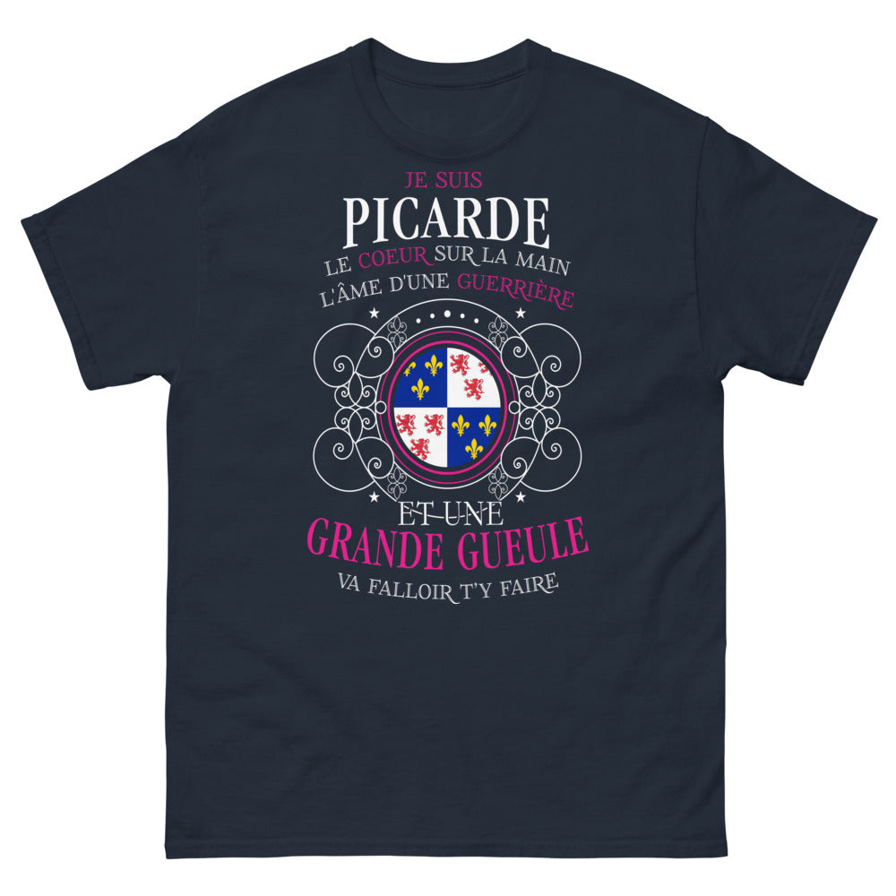 T-shirt Picarde marine - cœur sur la main, guerrière et grande gueule