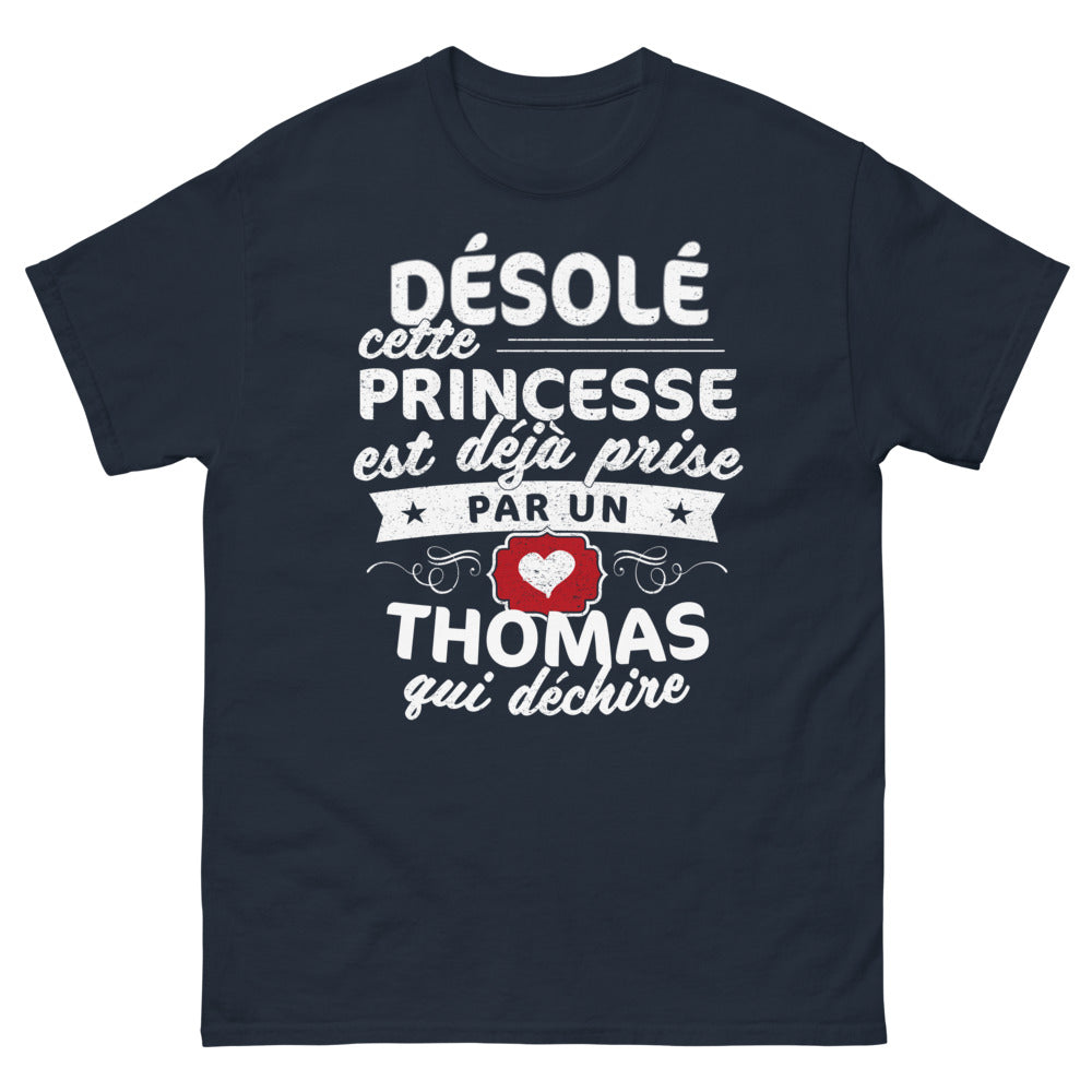 T-shirt prénom Thomas marine - princesse déjà prise, message espiègle