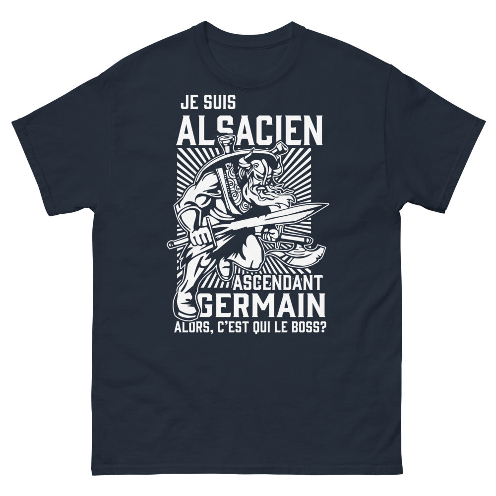 T-shirt Alsacien Ascendant Germain marine - 'Qui est le Boss ?' 