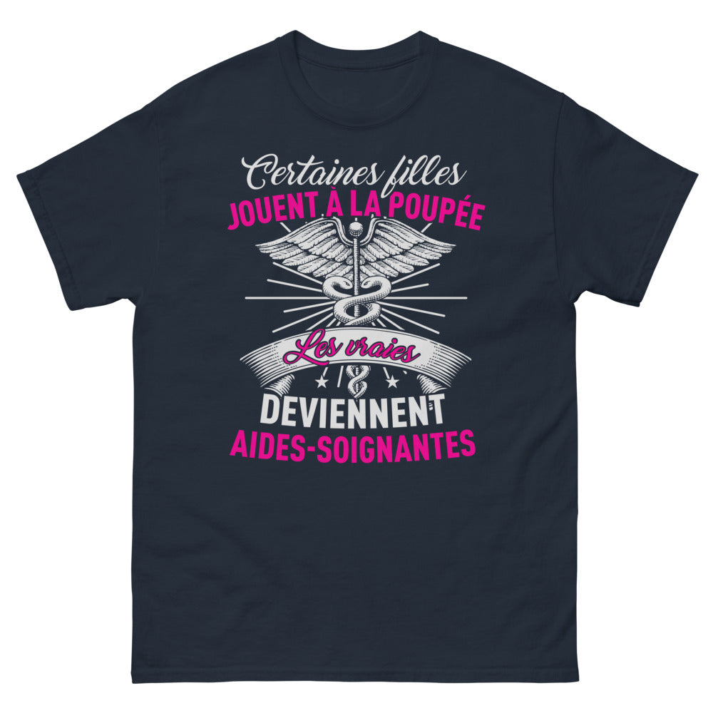 T-shirt Aide-soignante marine - Pour celles qui ont grandi avec une poupée