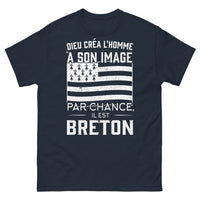 Thumbnail for T-shirt Bretagne marine - 'Dieu créa l'homme à son image et par chance, il est Breton'