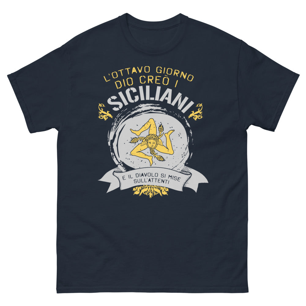 T-Shirt Sicilia blu scuro - L'ottavo giorno Dio creò i Siciliani