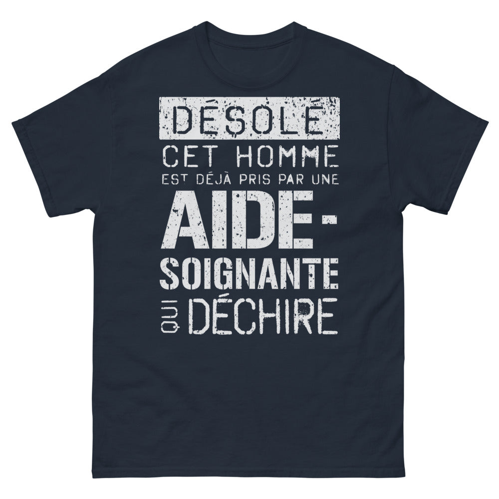 T-shirt aide-soignante marine - Déjà pris par une aide-soignante qui déchire