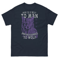 Thumbnail for T-shirt citation 'Man is a Wolf' marine - phrase provocante
