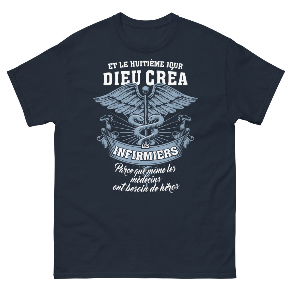 T-shirt Infirmiers marine - Dieu créa les infirmiers
