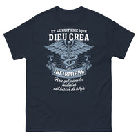 Thumbnail for T-shirt Infirmiers marine - Dieu créa les infirmiers