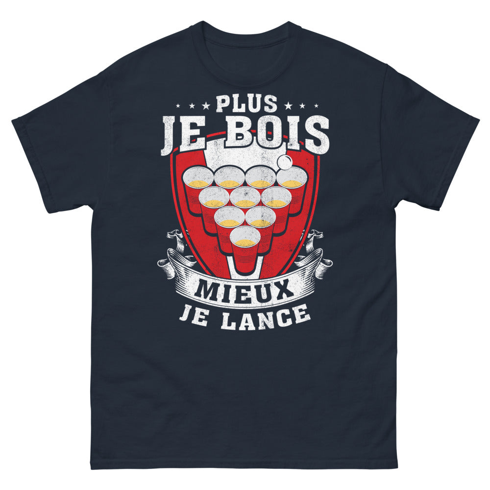 T-shirt Pétanque marine - Plus je bois, mieux je lance