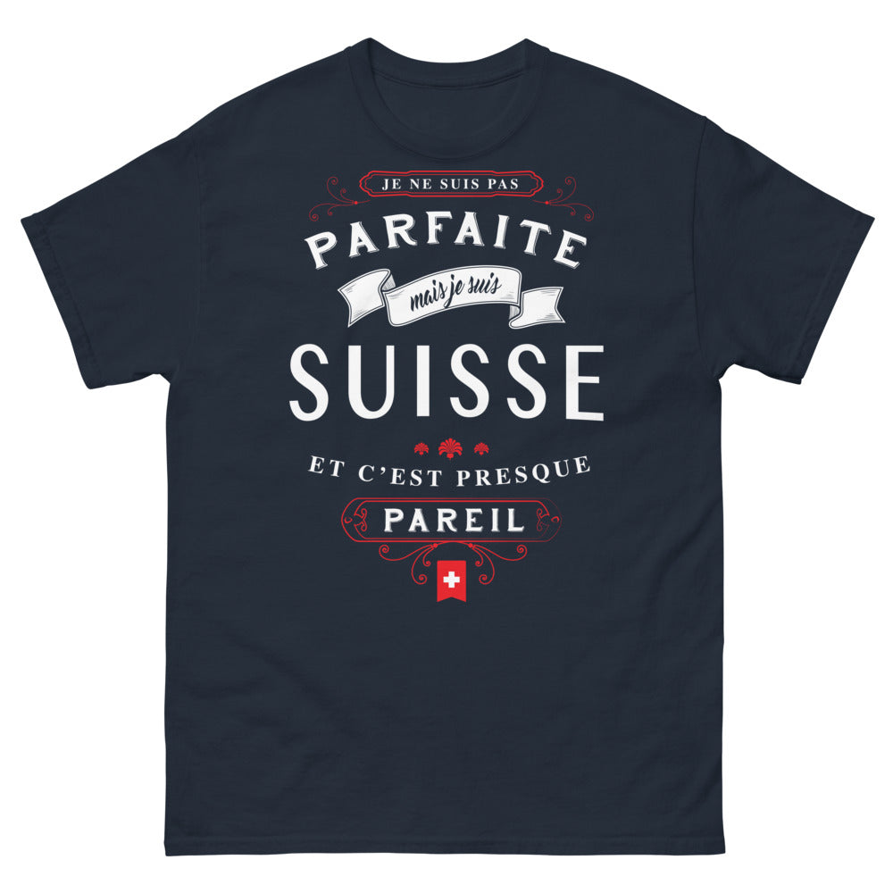 T-shirt Suisse marine - Je ne suis pas parfaite mais je suis Suisse