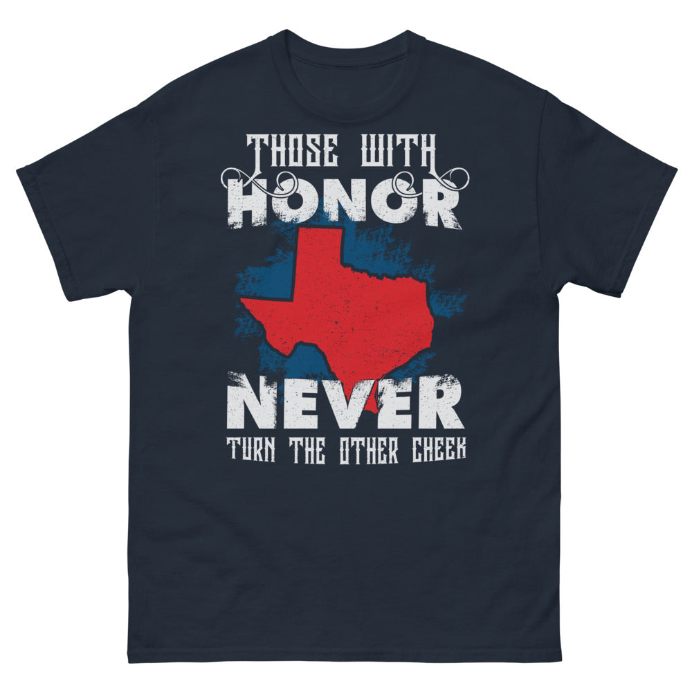 T-shirt Honor Never Turns Cheek marine - message fierté guerrière