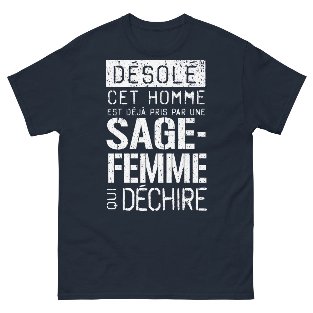 T-shirt Sage-femme marine - Désolé, cet homme est déjà pris