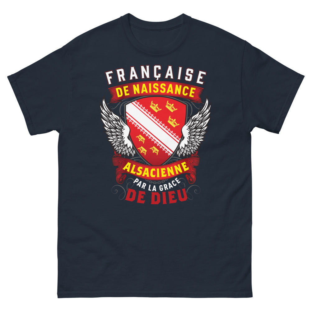 T-shirt Alsace marine - Française de naissance Alsacienne, humour choucroute