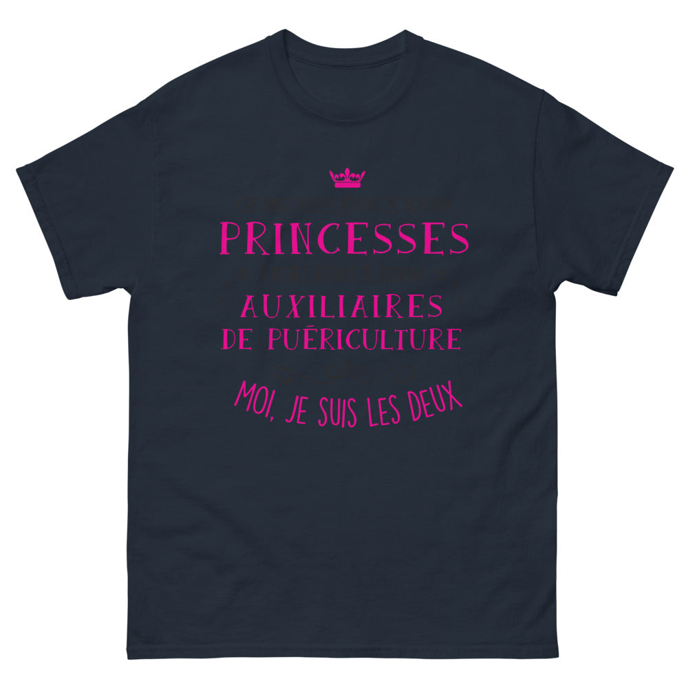 T-shirt princesse et auxiliaire de puériculture marine - Je suis princesse et auxiliaire de puériculture
