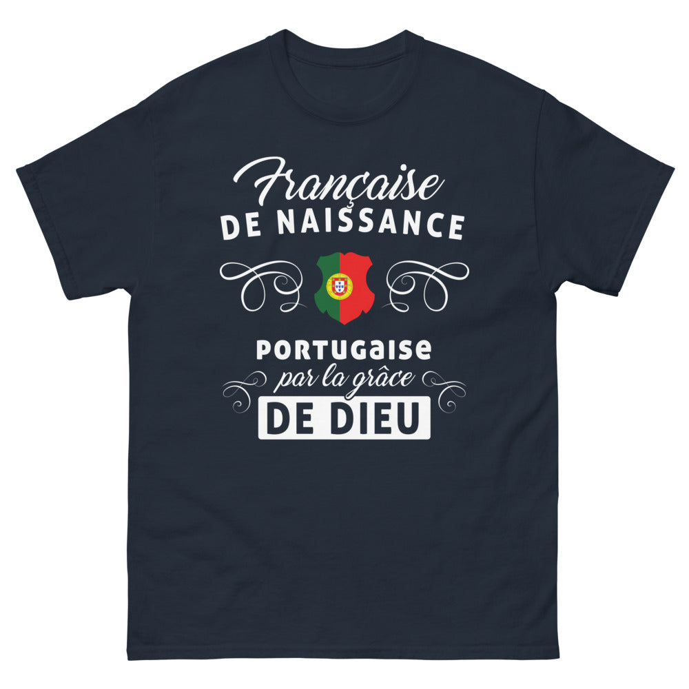 T-shirt Française de naissance Portugaise marine - clin d'œil biculturel