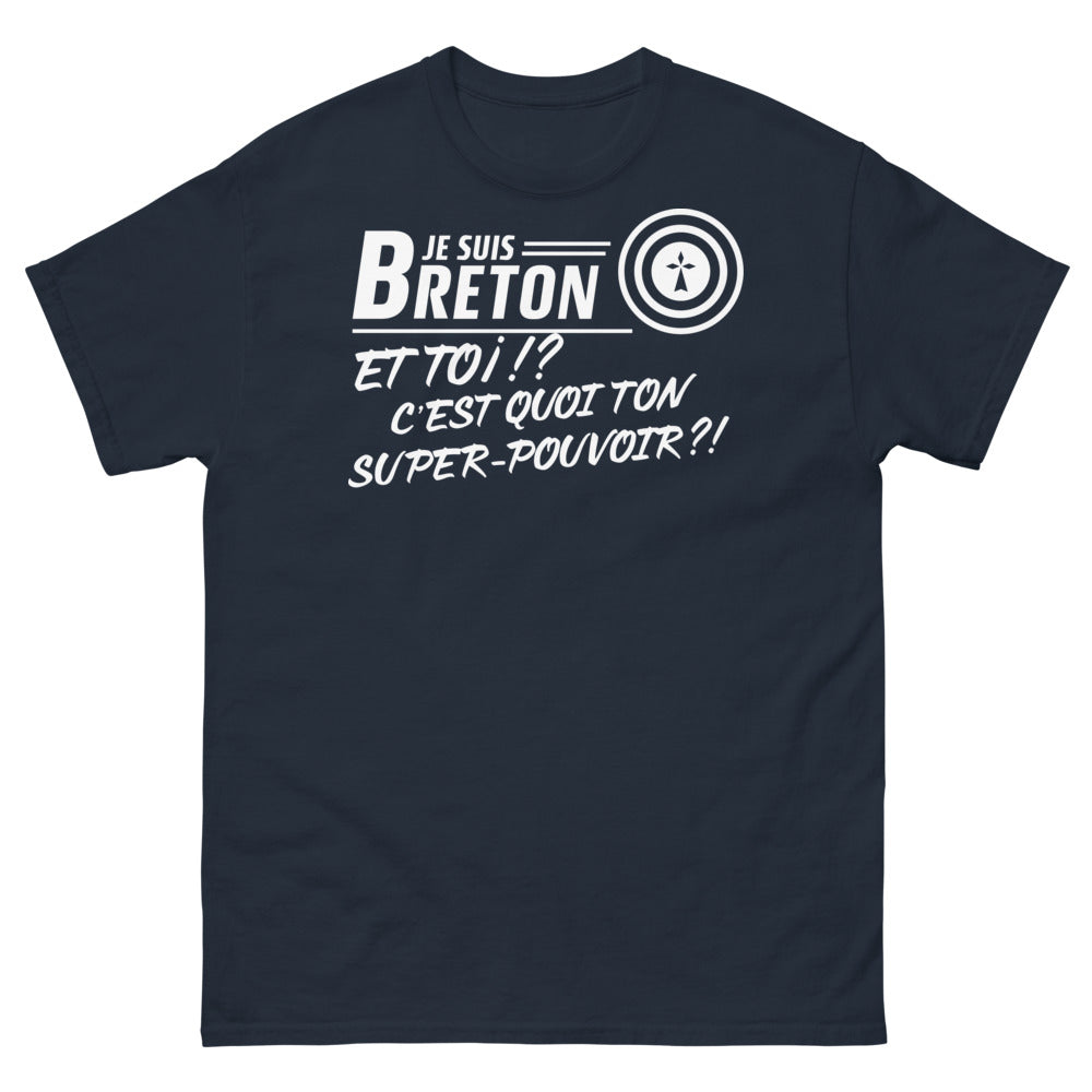 T-shirt Breton marine - c'est quoi ton super pouvoir ?