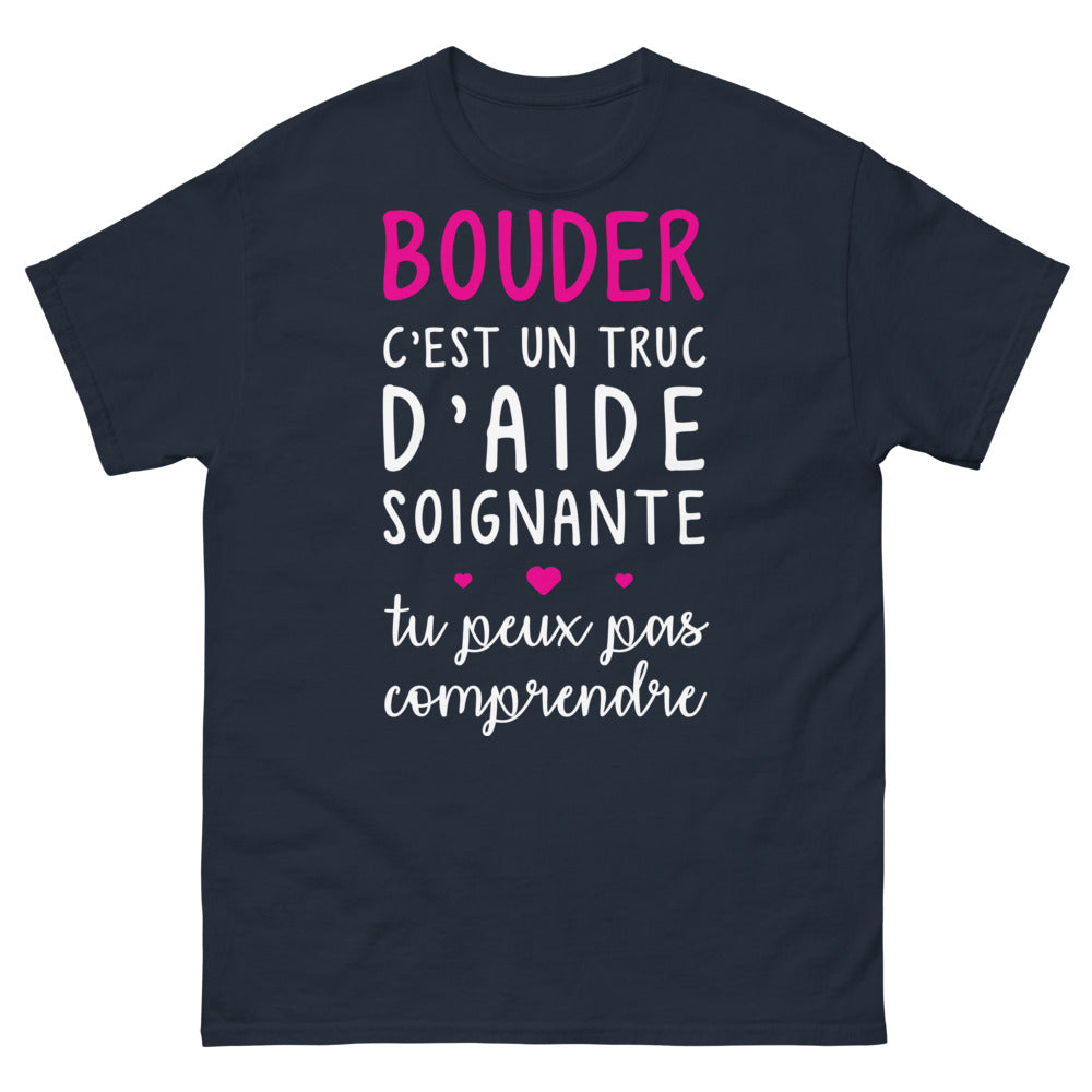 T-shirt aide-soignante marine - bouder, humour d'aide-soignante