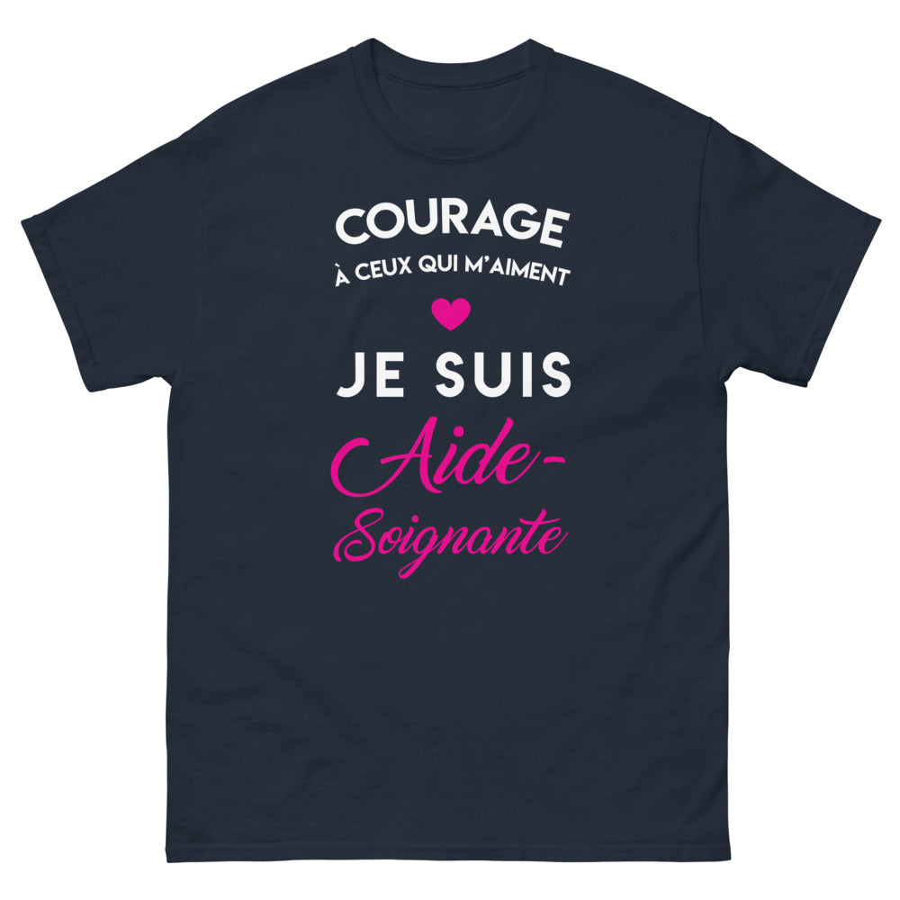 T-shirt aide-soignante marine - courage et soin du quotidien