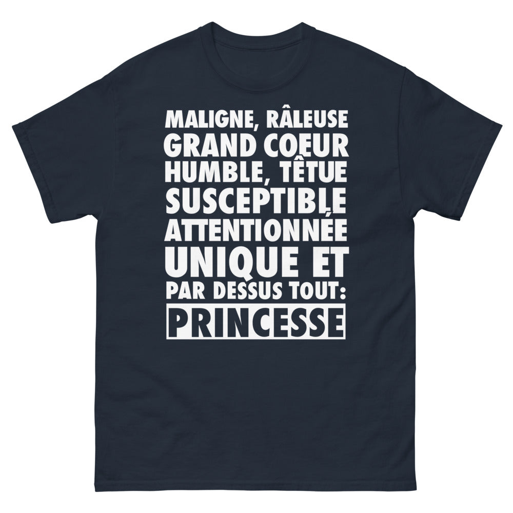 T-shirt princesse unique et têtue marine - couronne malicieuse