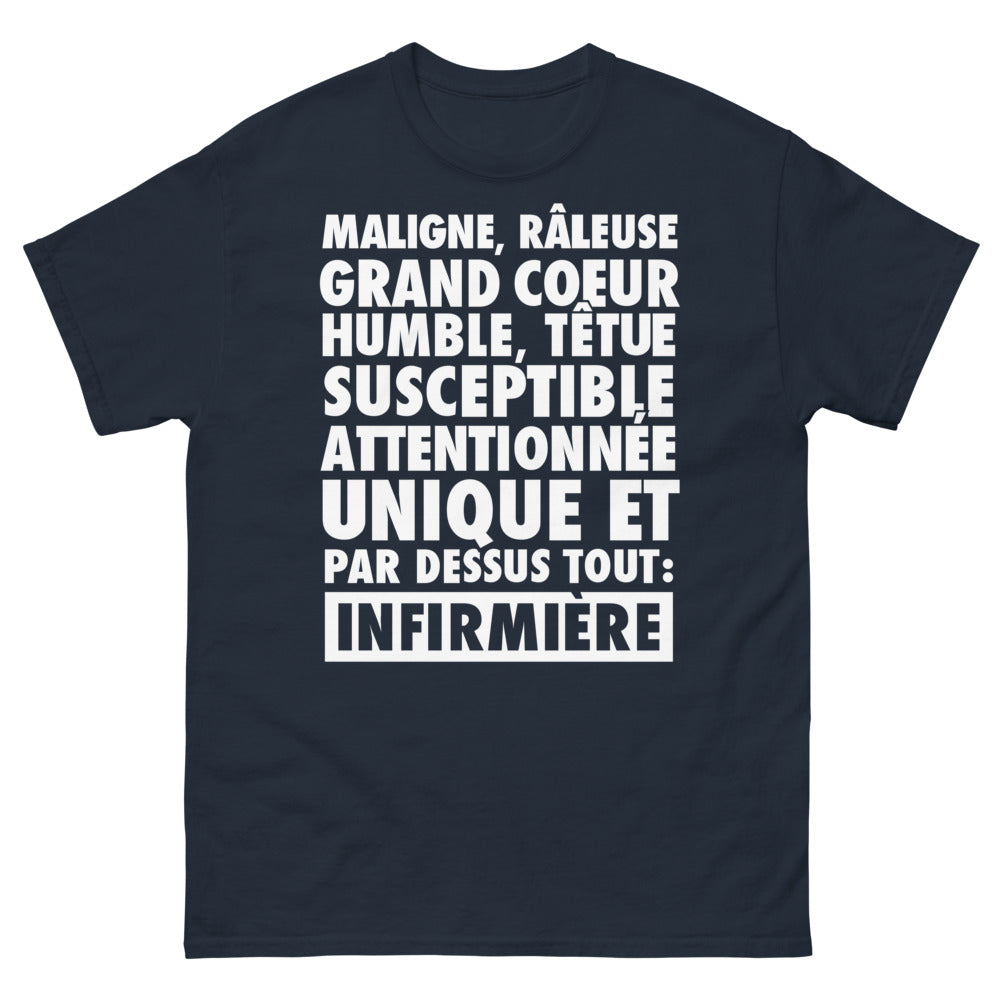 T-shirt infirmière marine - unique et attentionnée