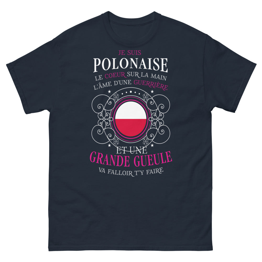 T-shirt Pologne marine - cœur sur main guerrière et grande gueule
