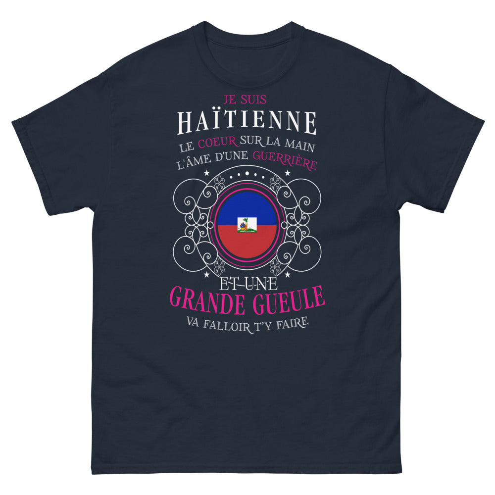T-shirt Haïtienne marine - cœur sur la main, guerrière fière