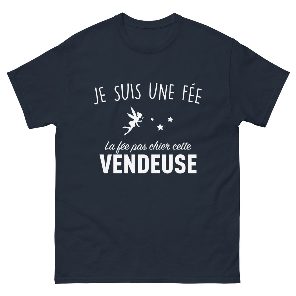 T-shirt vendeuse magie fée intrépide marine - Je suis une fée, la fée pas chier cette vendeuse