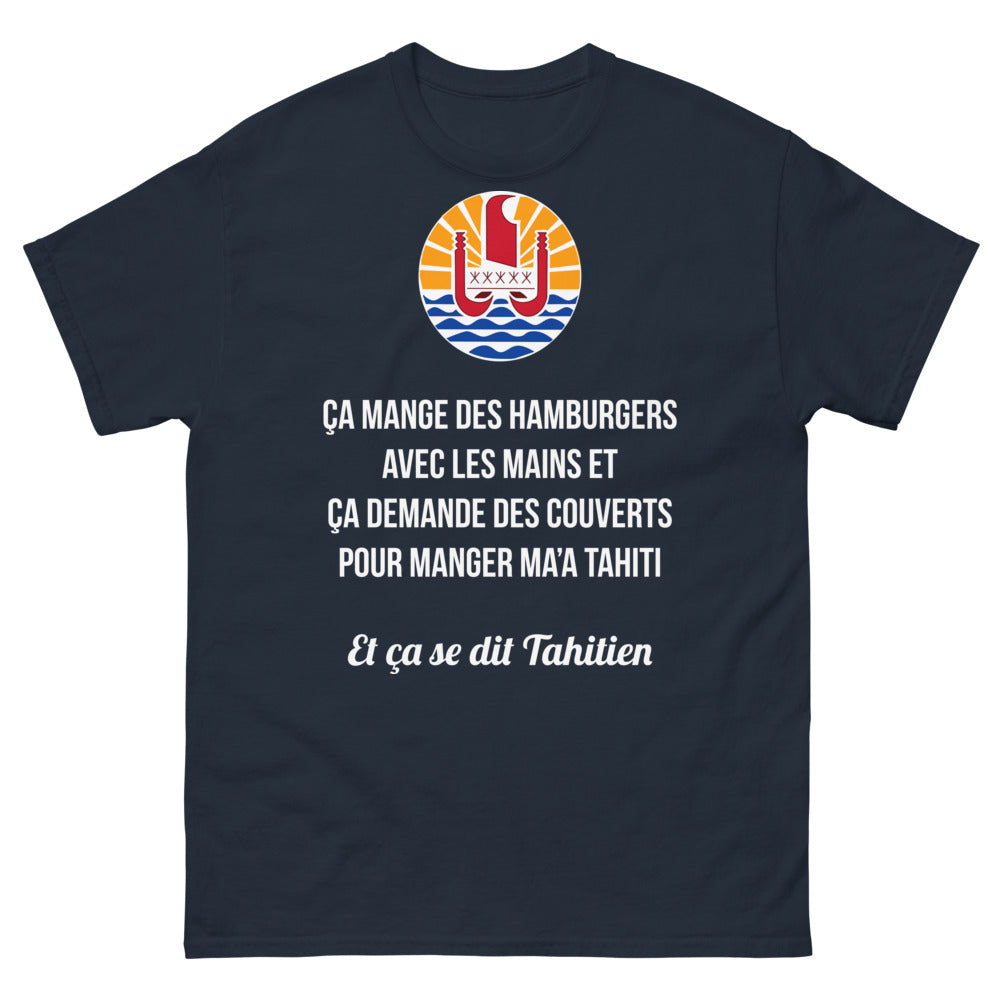 T-shirt Tahitien marine - burger tropical Tahiti