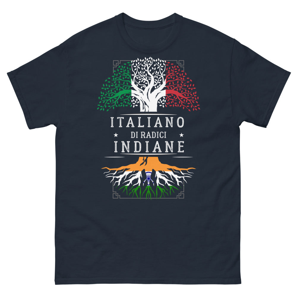T-Shirt Radici Indiane Italiane blu - fusione culturale fiera