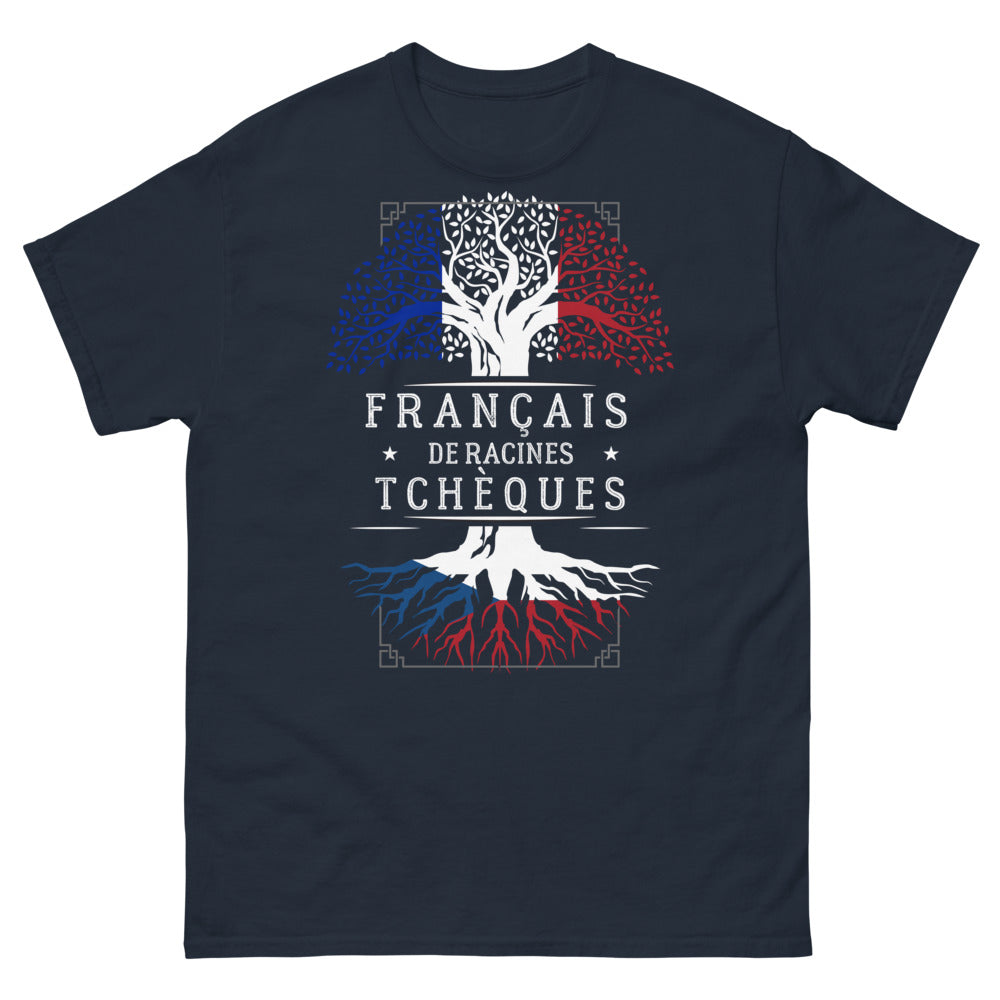 T-shirt Français de racines tchèques marine - double culture et fierté
