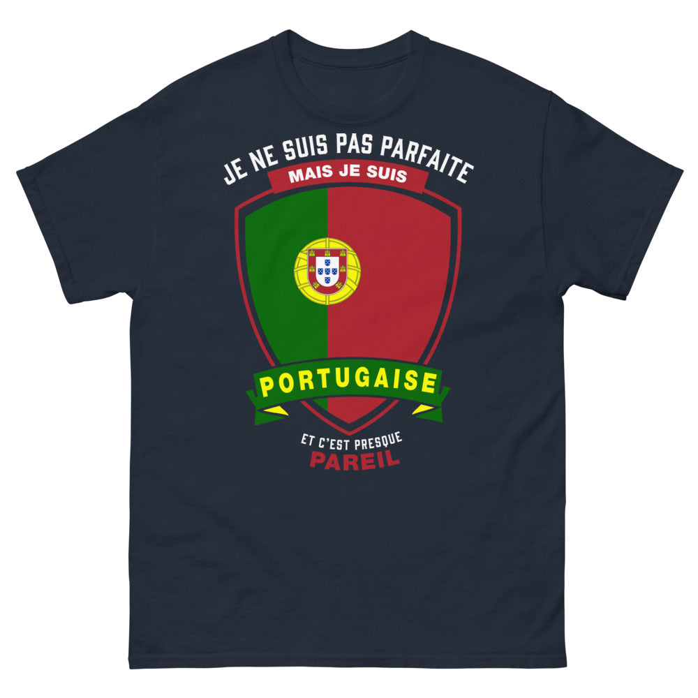 T-shirt portugaise bleu marine face - je ne suis pas parfaite