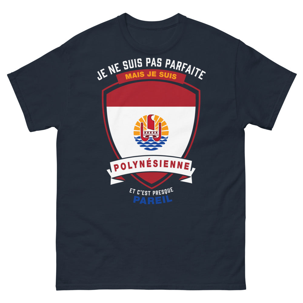 T-shirt Polynésienne marine - Je ne suis pas parfaite mais je suis polynésienne