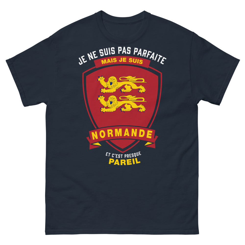 T-shirt Normande marine face - texte: je ne suis pas parfaite mais je suis Normande