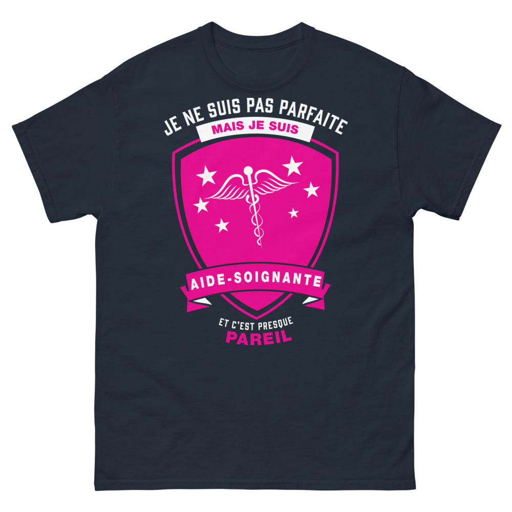 T-shirt aide-soignante marine - Je ne suis pas parfaite