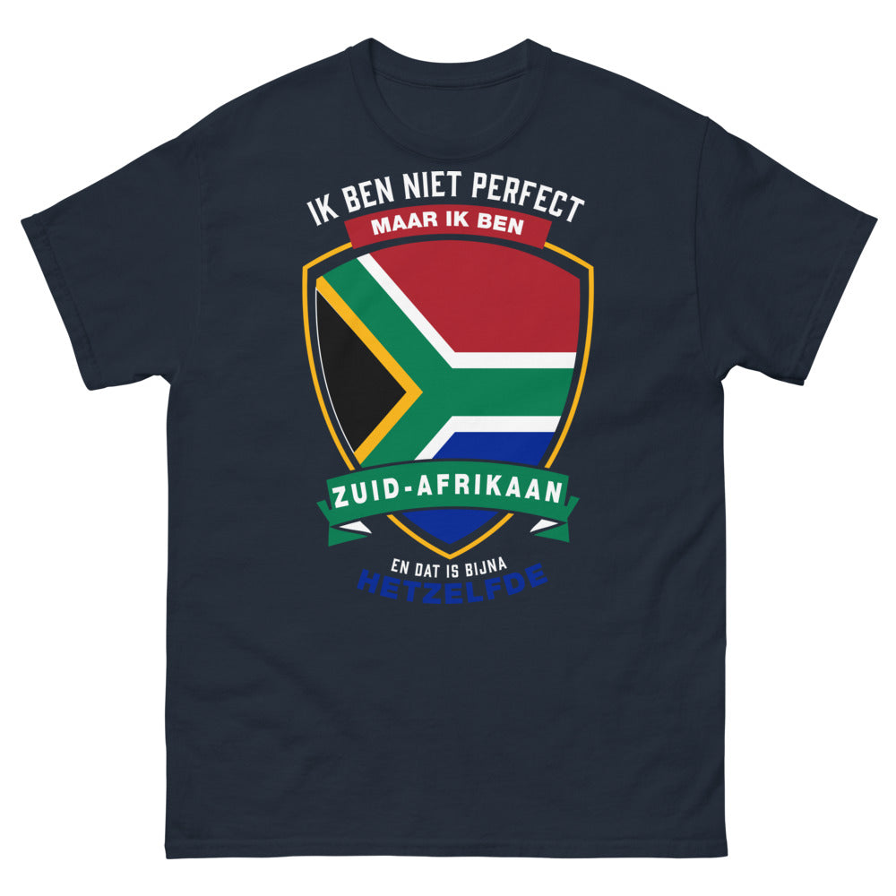 T-shirt Afrique du Sud marine - Ik ben niet perfect maar ik ben Zuid-Afrikaan