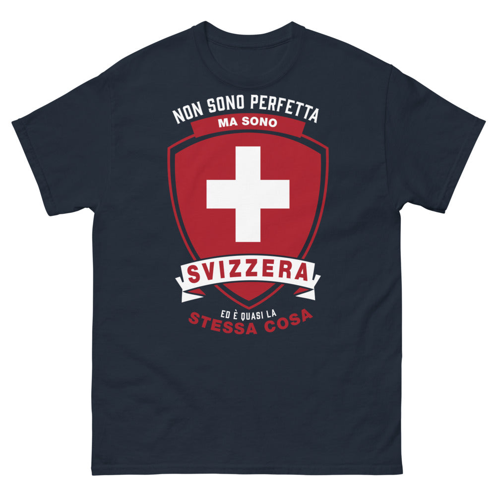 Maglietta Svizzera blu navy frontale - Non sono perfetta ma sono Svizzera