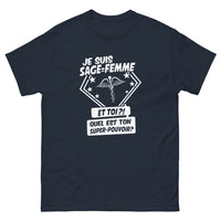 Thumbnail for T-shirt sage-femme marine - Je suis sage-femme, et toi, quel est ton super-pouvoir ?