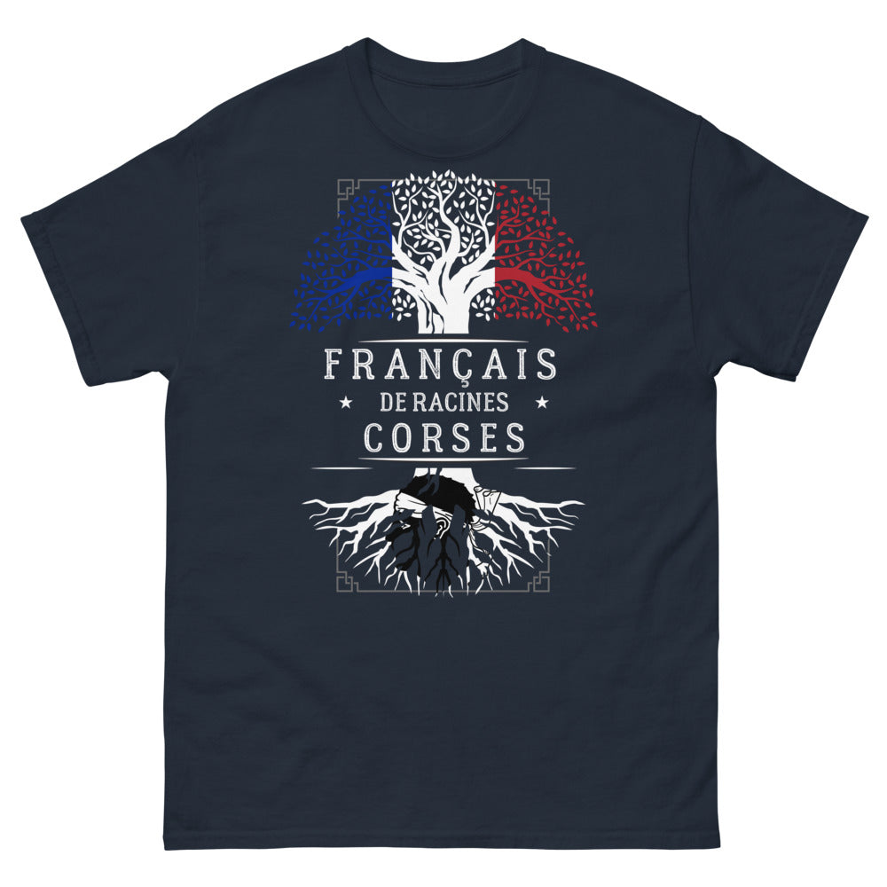 T-shirt Corses de Racines Françaises marine - humour et fierté insulaire