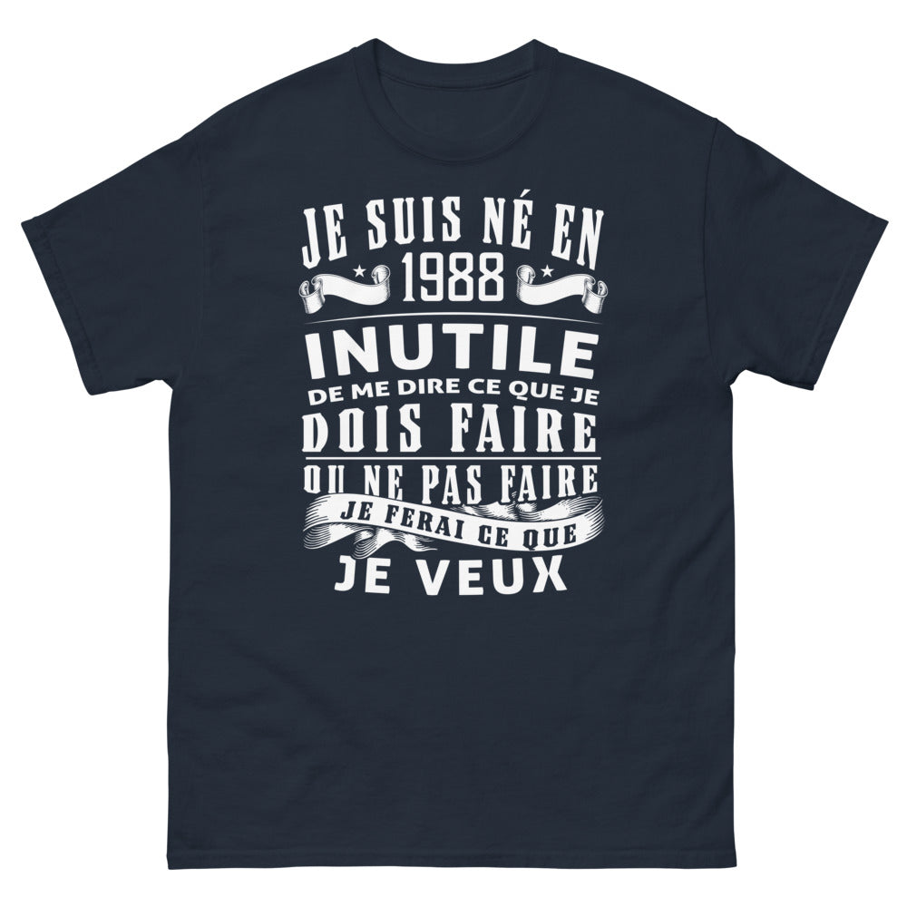 T-shirt Année 1988 bleu marine - né en 1988, libre